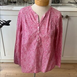 Liberty of London Popover Pink Fine floral print 1/2 button front cotton blouse
